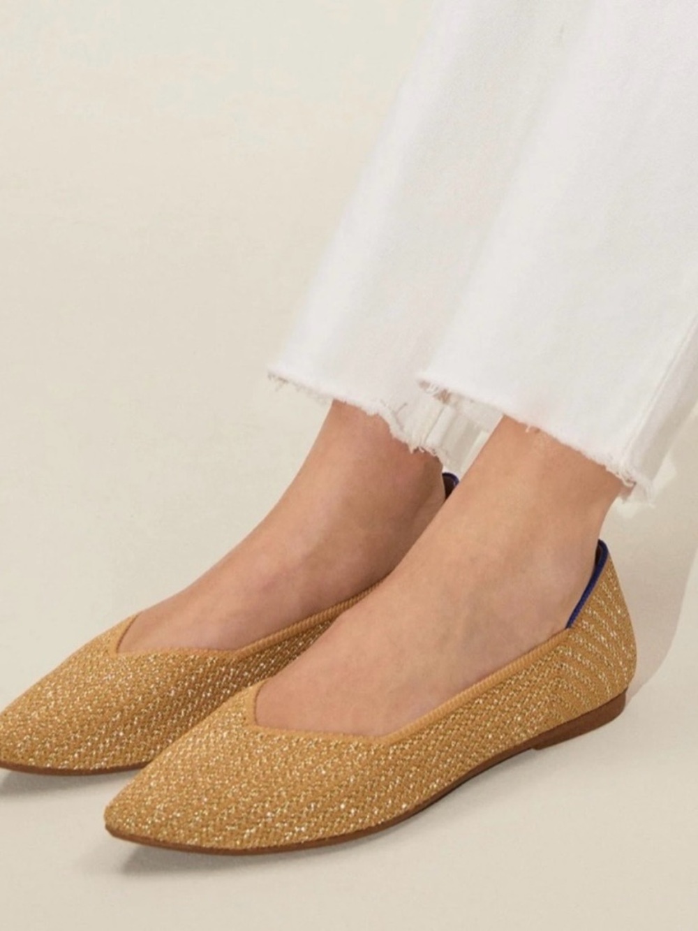 Rothy's The Point II Flats Shoes Tan Gold Stripe Knit. Size 10